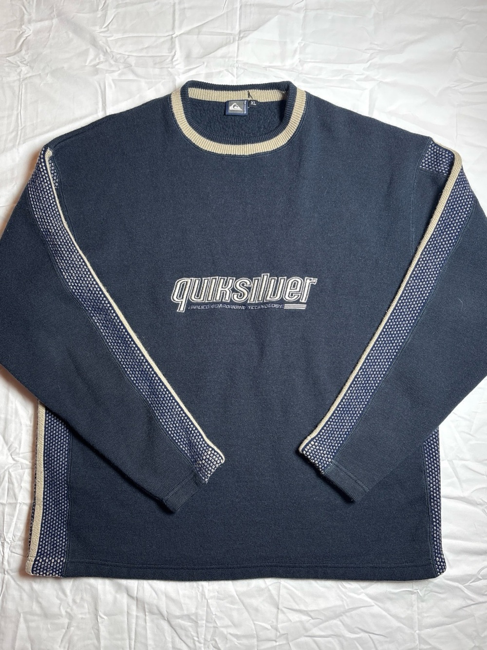 Vintage Quiksilver Men's Navy Crewneck Logo Sweater